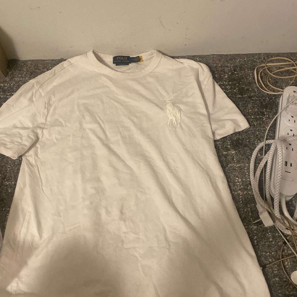 A white Ralph Lauren T-shirt